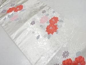 椿に草花模様織り出し 名古屋帯